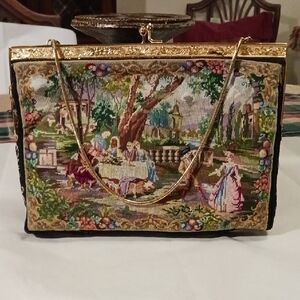 Vintage Tapestry Clutch with Gold Frame